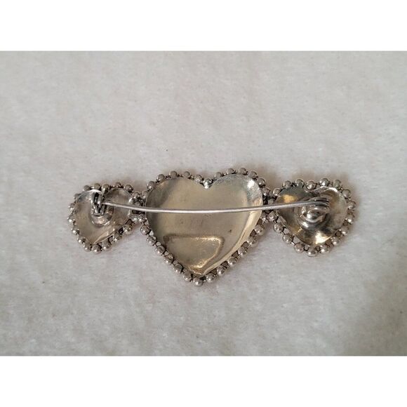 Sterling Silver 3 Heart beaded brooch/pin - Picture 4 of 4
